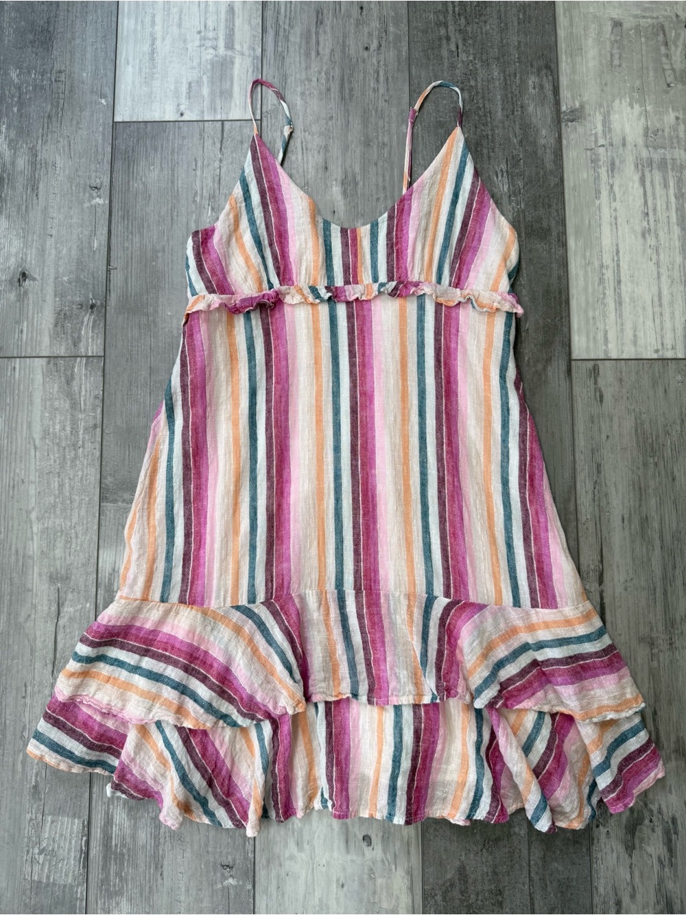 Rails Martina Avila Stripe Linen Blend Ruffle Mini Dress Small Beach Vacation